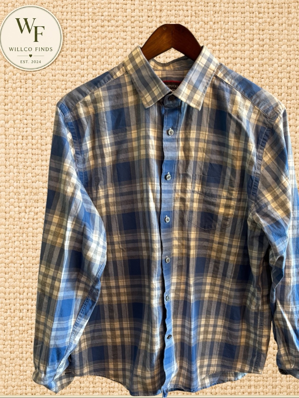 Untuckit Men’s Large Blue Gray Plaid Button Down Shirt 100% Cotton